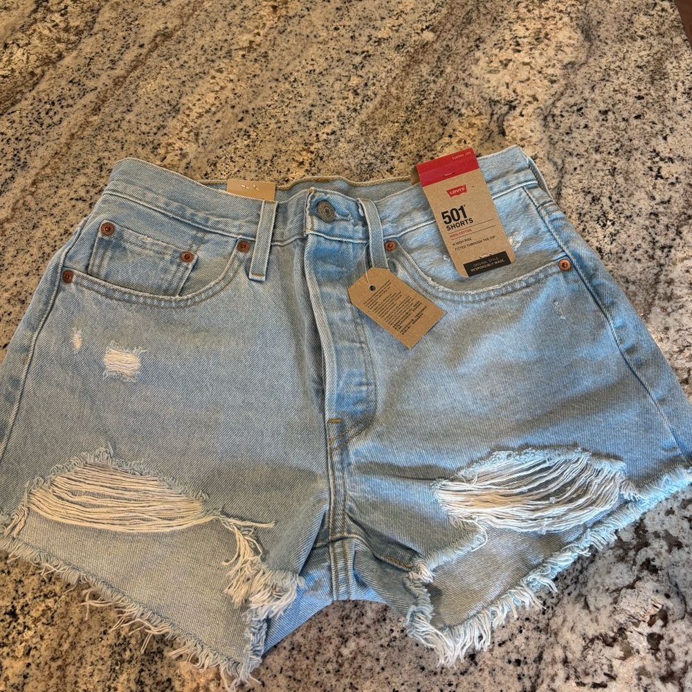 Levi's Blue Jean Shorts Distressed High-Waisted